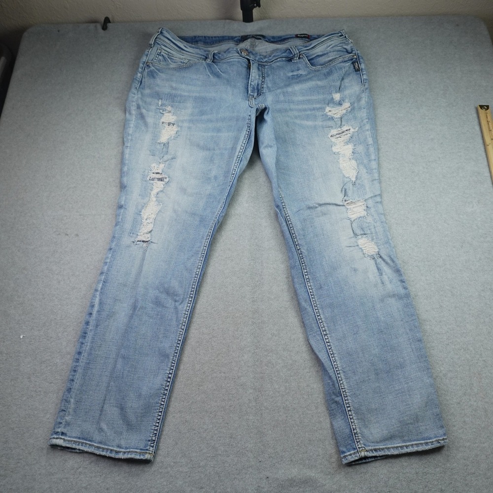 Silver Jeans Co Womens 20 Blue Boyfriend Distressed Super Stretch